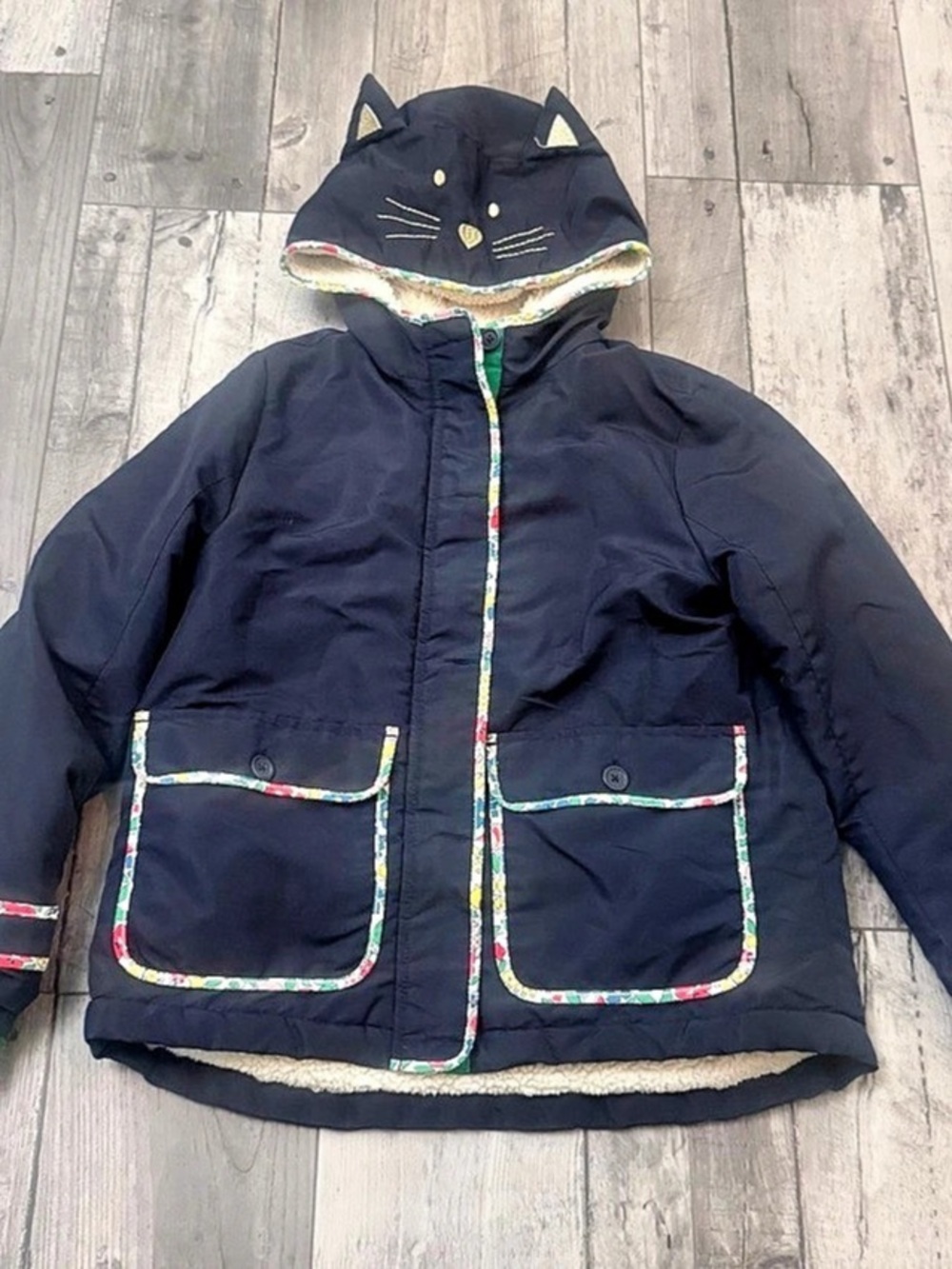 Mini Boden Girls Cat Jacket Lightweight Winter Age 9-10 Years Sherpa-Lined